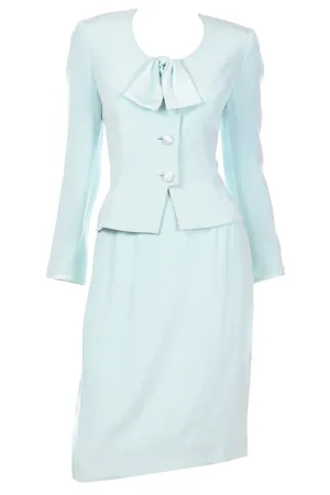 1990s David Hayes Silk Mint Green 2 pc Jacket & Skirt Suit