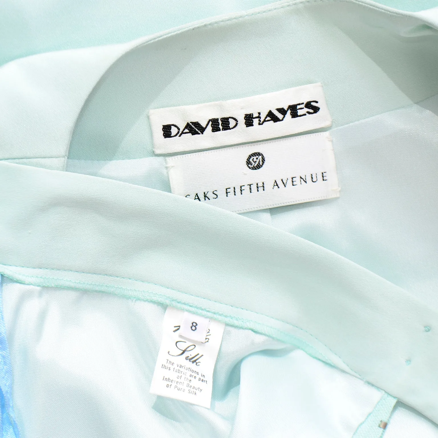 1990s David Hayes Silk Mint Green 2 pc Jacket & Skirt Suit