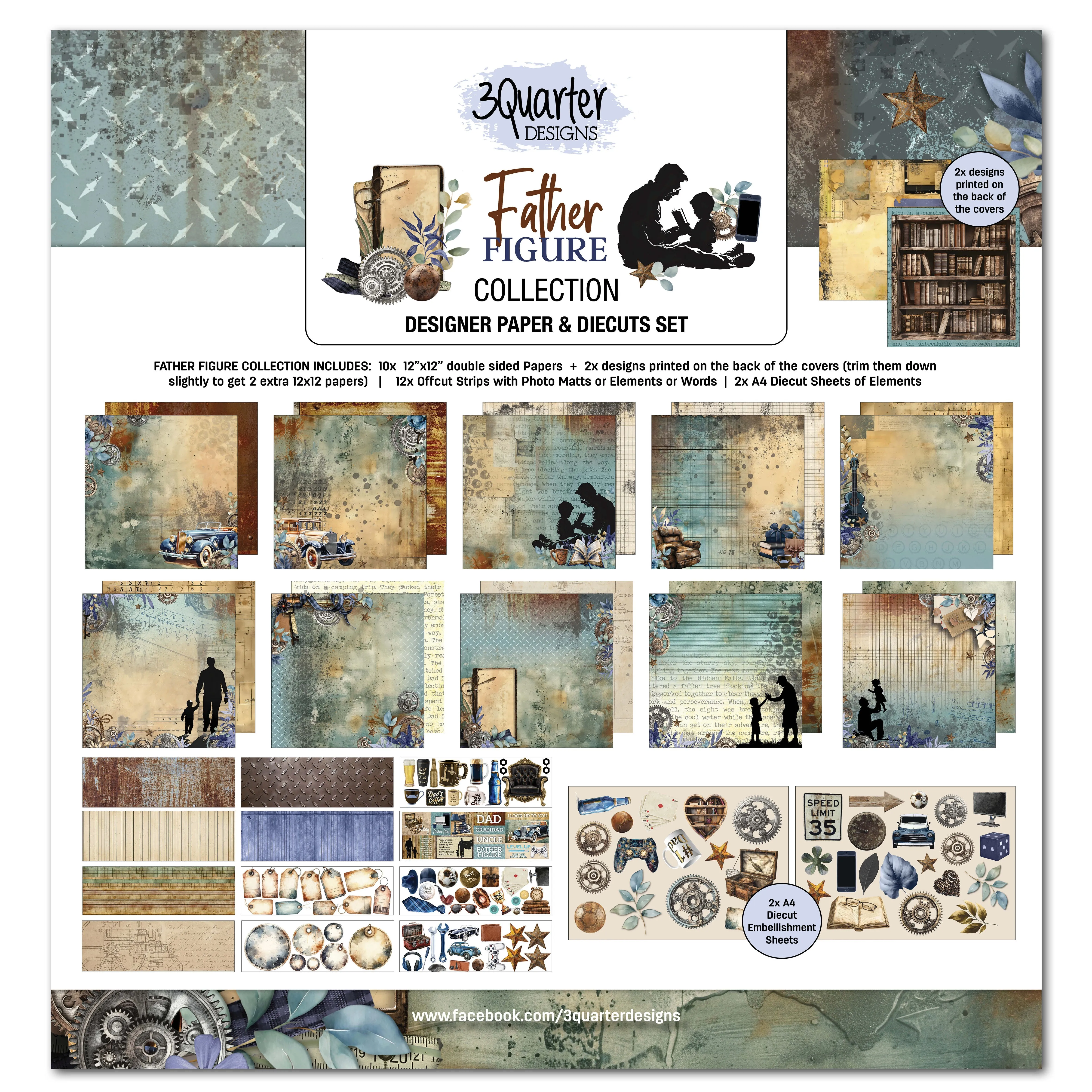 3Quarter Designs Father Figure 12x12 Design Paper & Diecuts Set