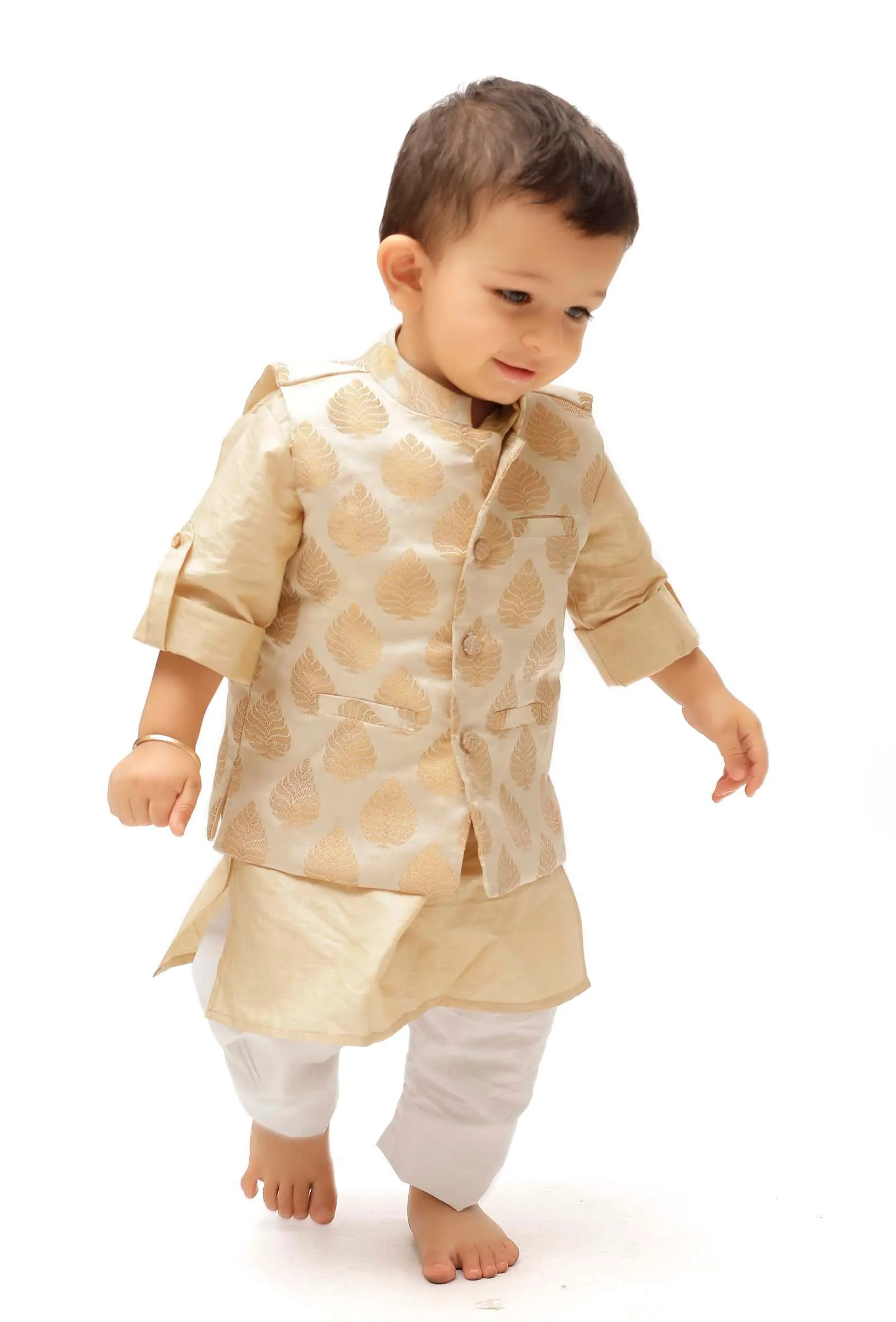 Beige Brocade Nehru Jacket