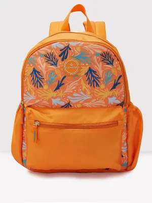 Caprese Xenia Backpack Medium Dual Compartment Orange Printed