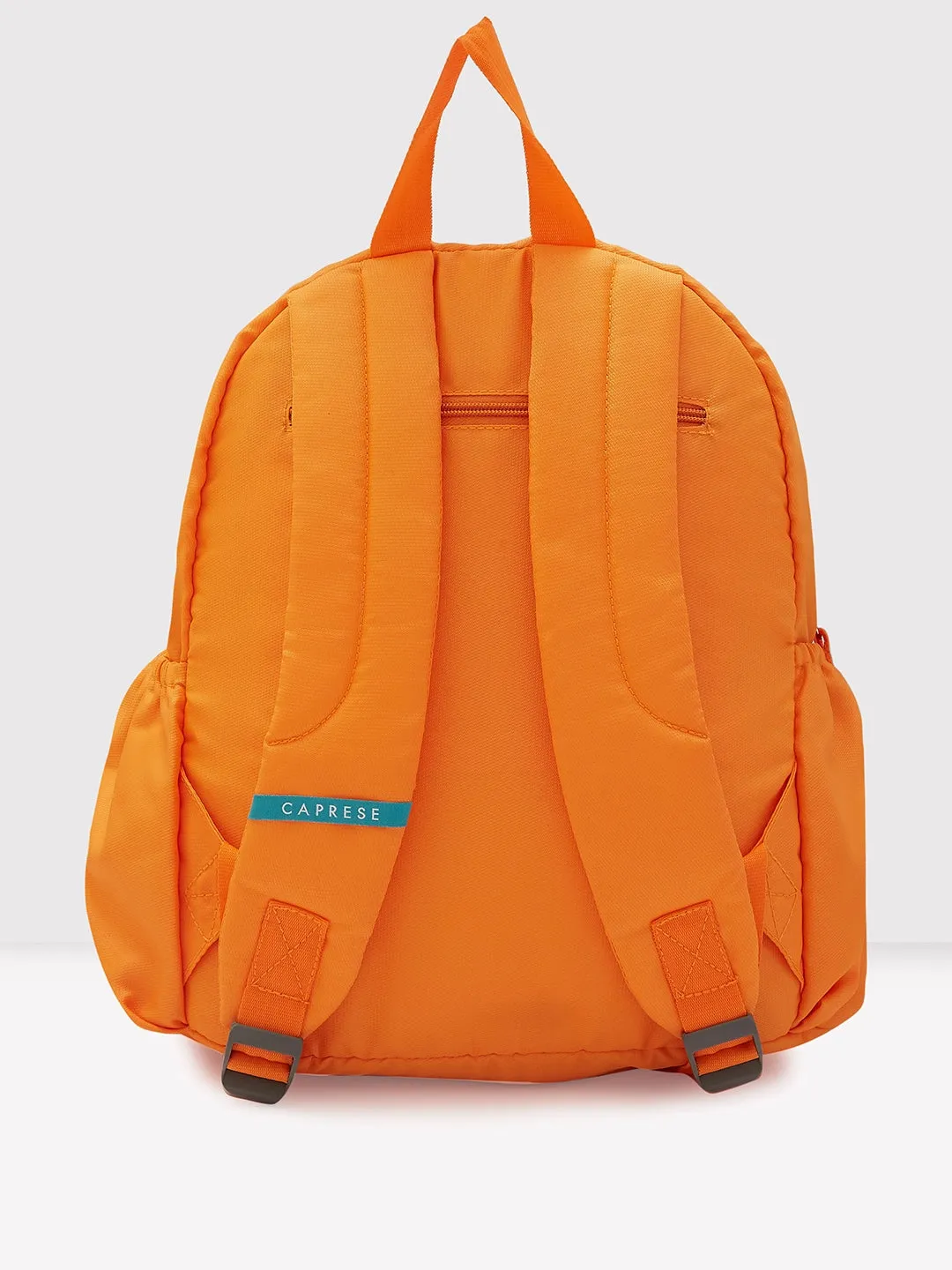 Caprese Xenia Backpack Medium Dual Compartment Orange Printed