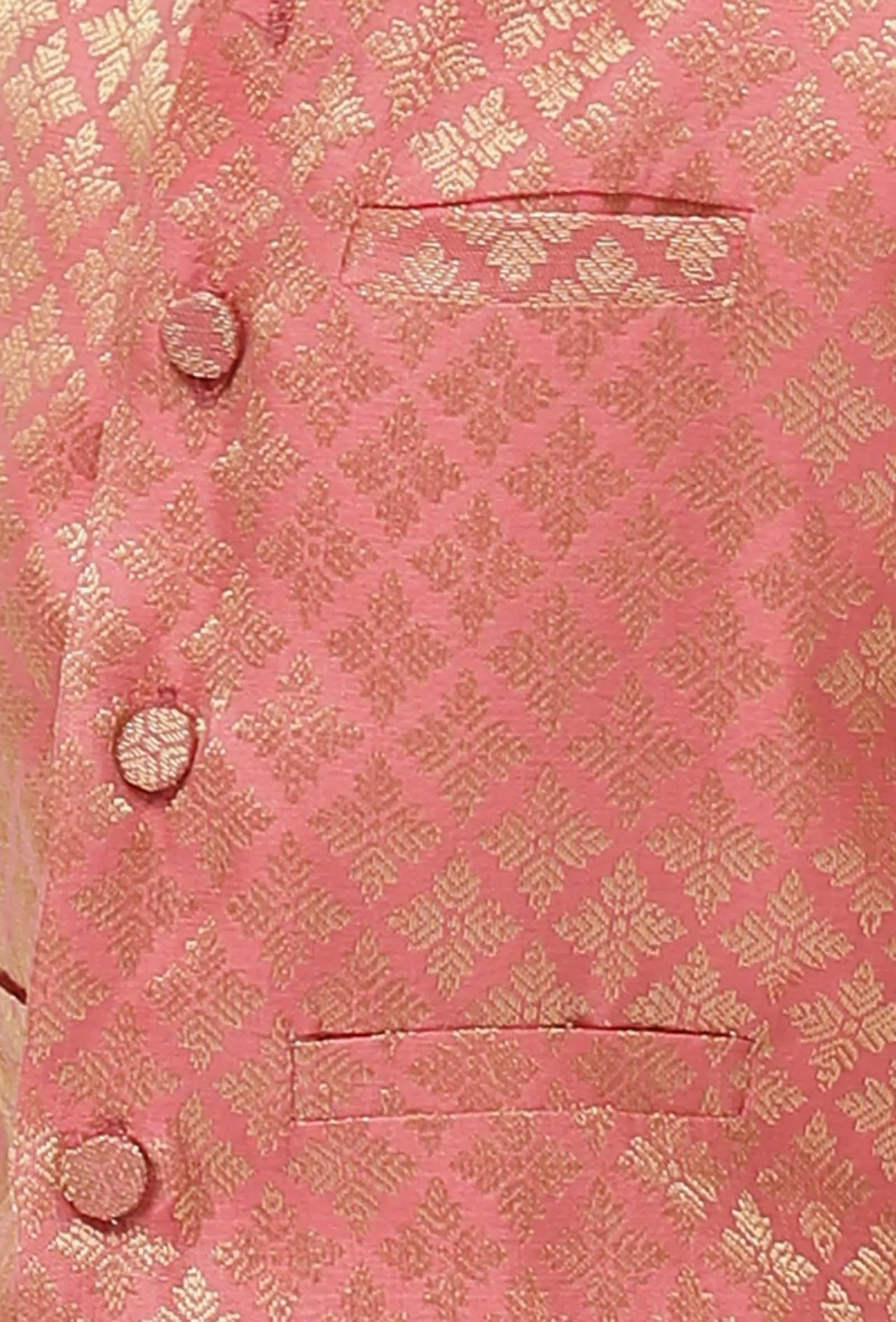 Carrot Pink Brocade Nehru Jacket