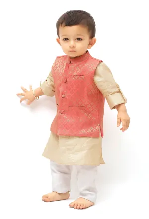 Carrot Pink Brocade Nehru Jacket