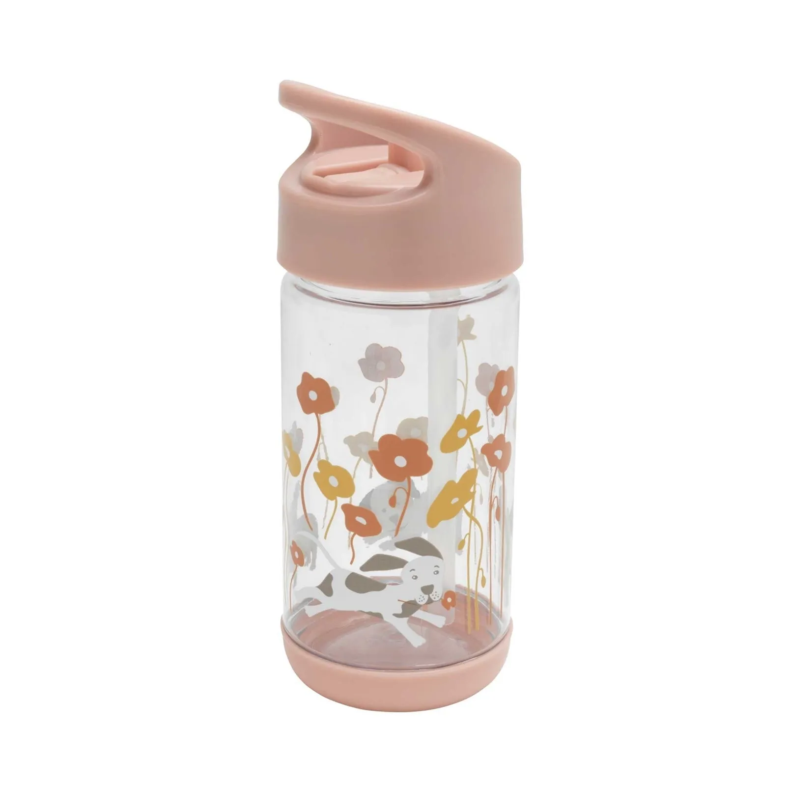 Clear Tritan Flip & Sip Water Bottle - Puppies & Poppies