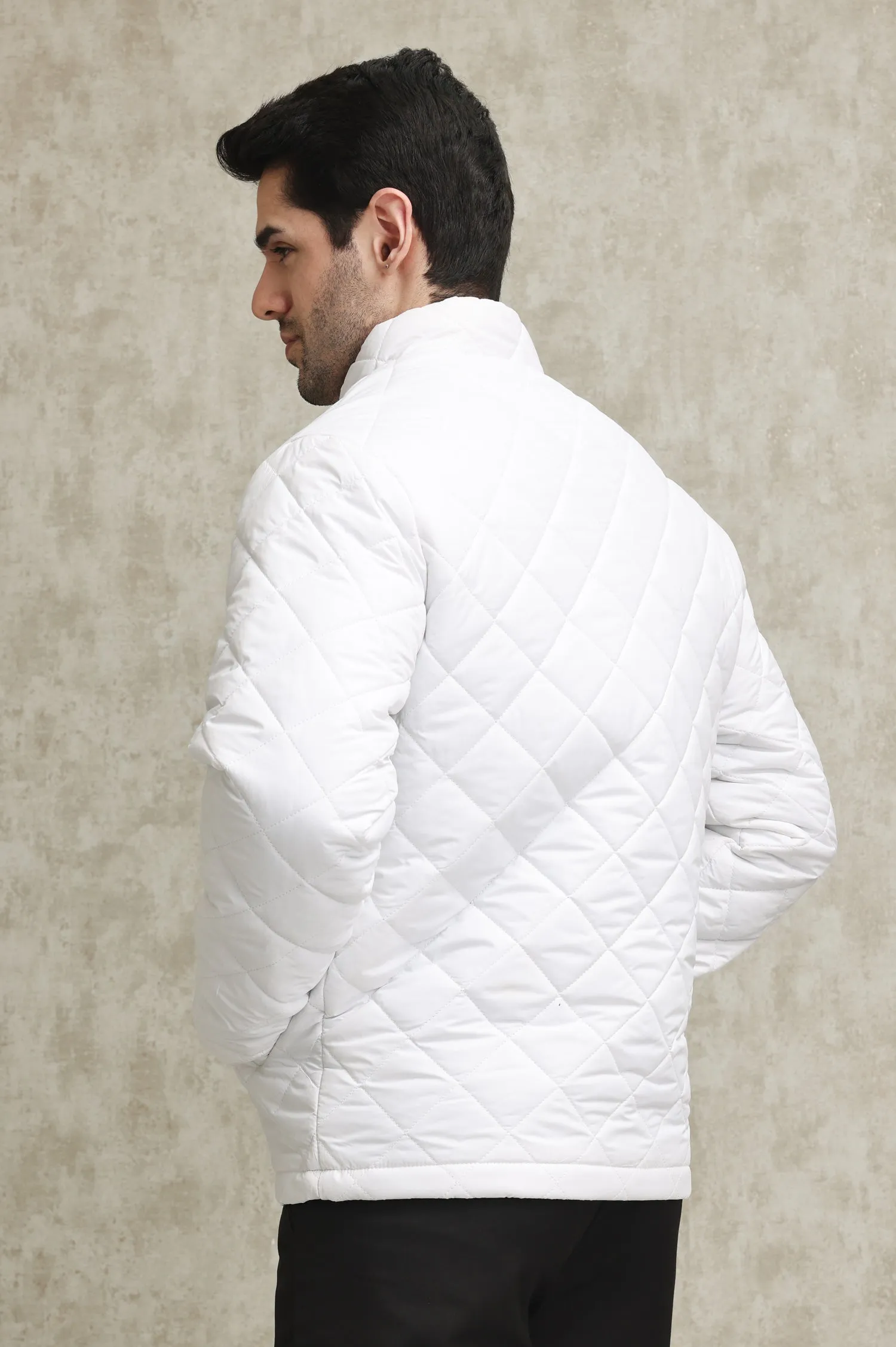 DIAMOND-STITCH INSULATED PUFFER JACKET-WHITE