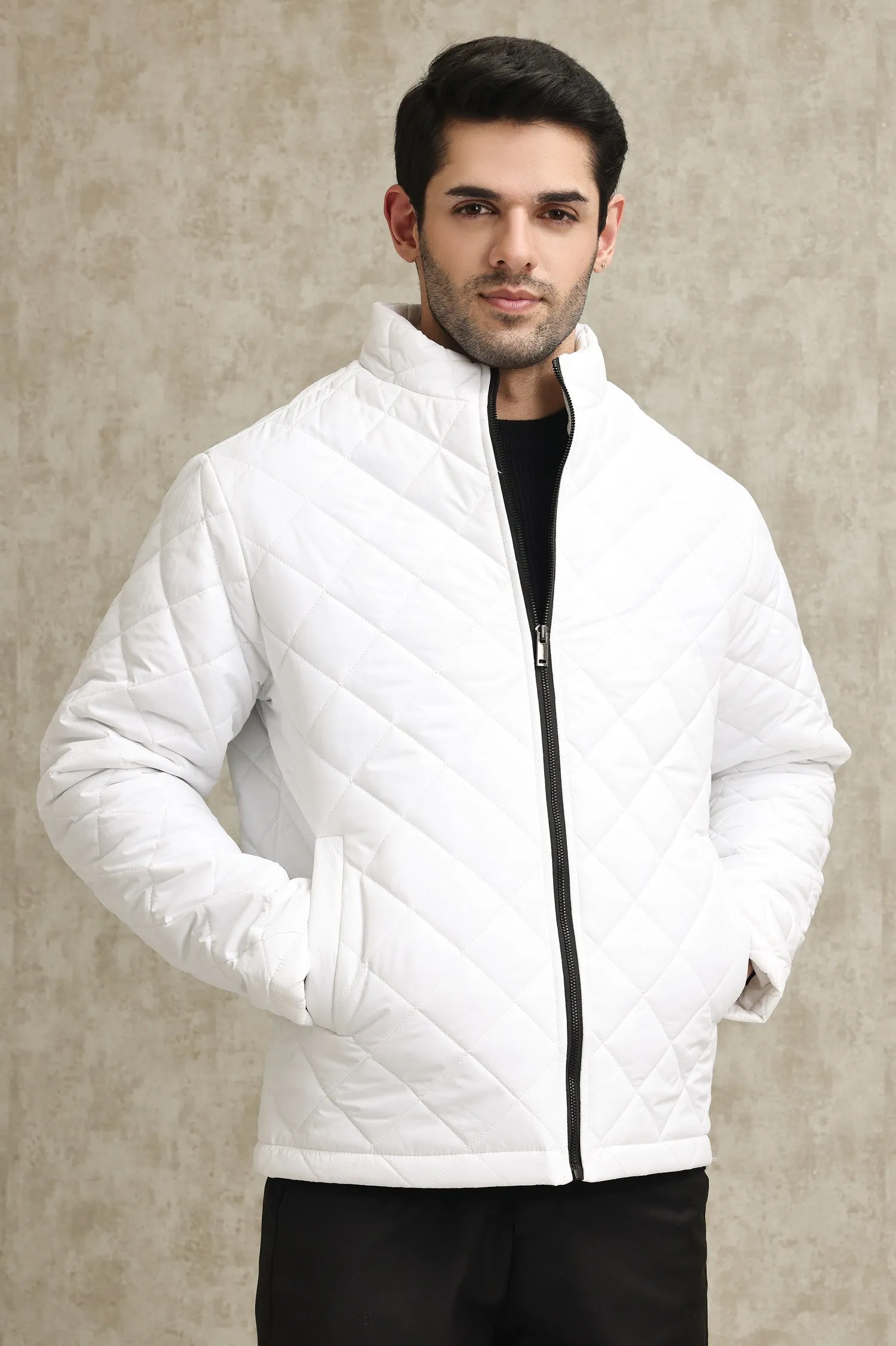 DIAMOND-STITCH INSULATED PUFFER JACKET-WHITE