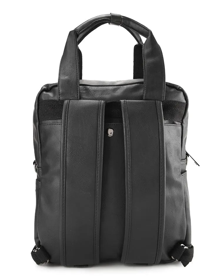 Distressed Leather Carry Backpack - Black