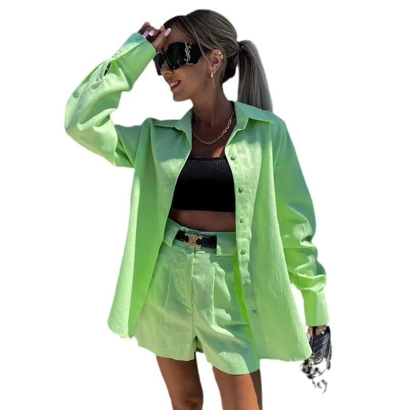 European And American Fashion Casual Summer Suit Women's Long-sleeved Shorts