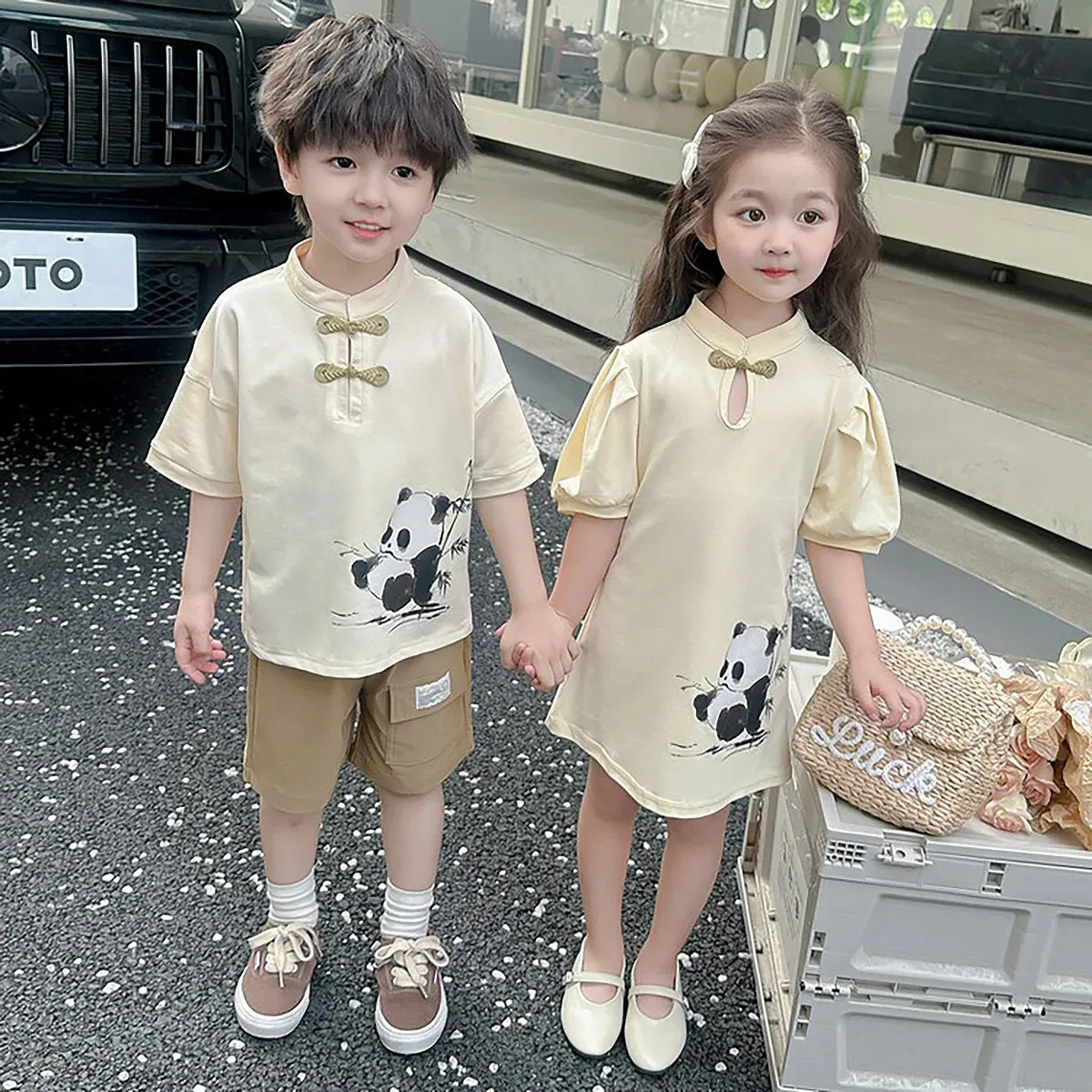 Girls Animal Print Dress Panda Design Traditional Chinese Outfit