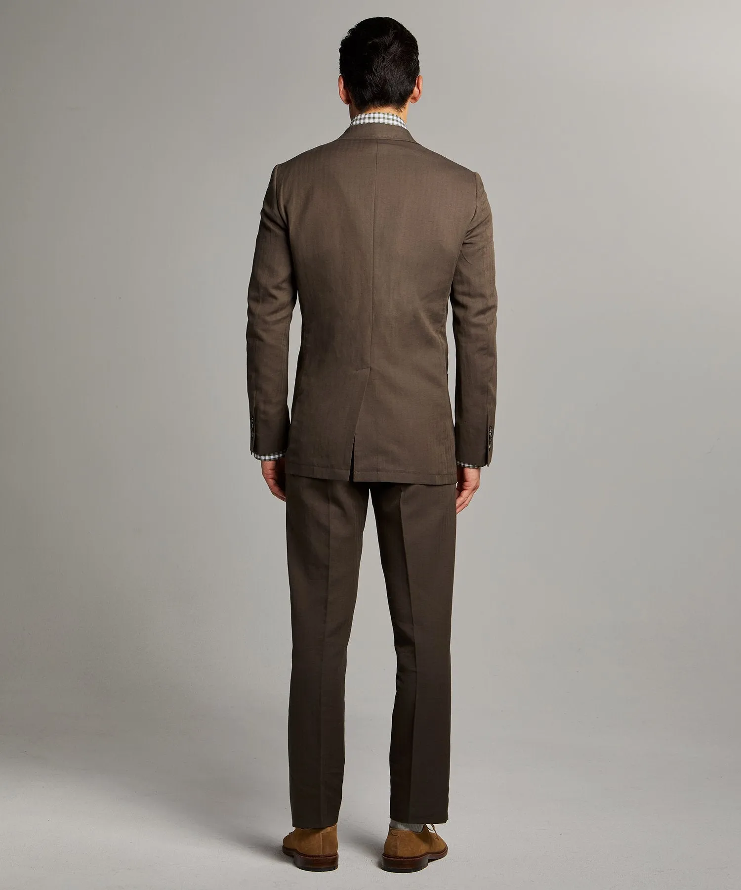 Herringbone Linen Sack Suit Jacket in Brown