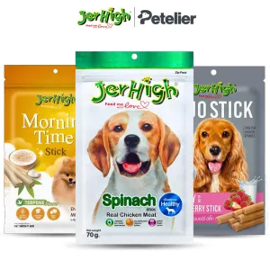 JerHigh Dog Treats for Adult/Puppy 70g, Duo 50g Dog Dental Den-T Stick Night/Morning Time Snack