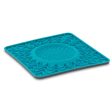 Messy Mutts Framed Spill Resistant Silicone Dog Lick Bowl Mat Enrichment Dog Feeder (9.5" x 9.5", Blue)