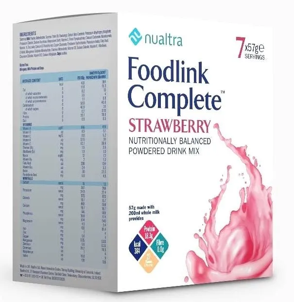 Nualtra Foodlink Complete Powder Strawberry (with Fibre) (7 x 63g)