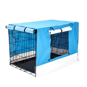 Paw Mate Wire Dog Cage Foldable Crate Kennel 42in with Tray   Blue Cover Combo