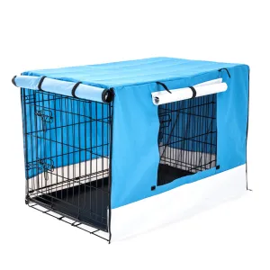 Paw Mate Wire Dog Cage Foldable Crate Kennel 48in with Tray   Blue Cover Combo