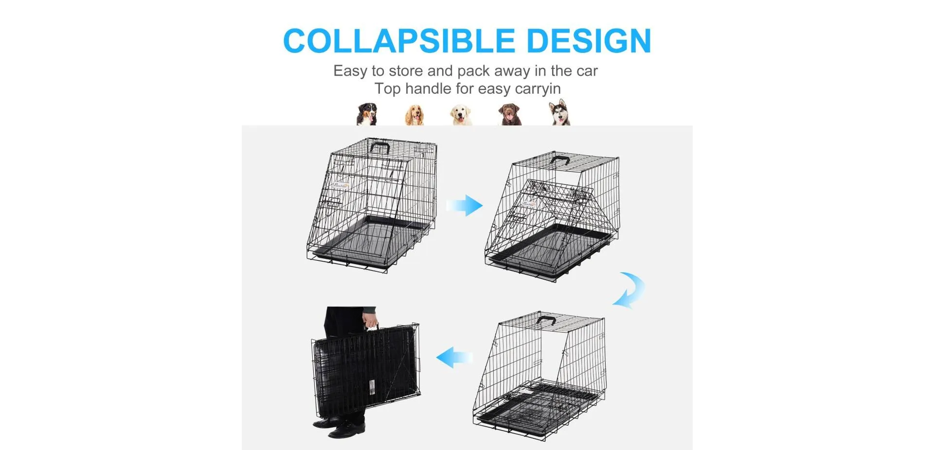 PawHut Dog Cage Black 480 mm x 760 mm x 550 mm