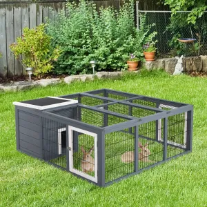 PawHut Rabbit Hutch Small Animal Guinea Pig House with Openable Main House & Run Roof