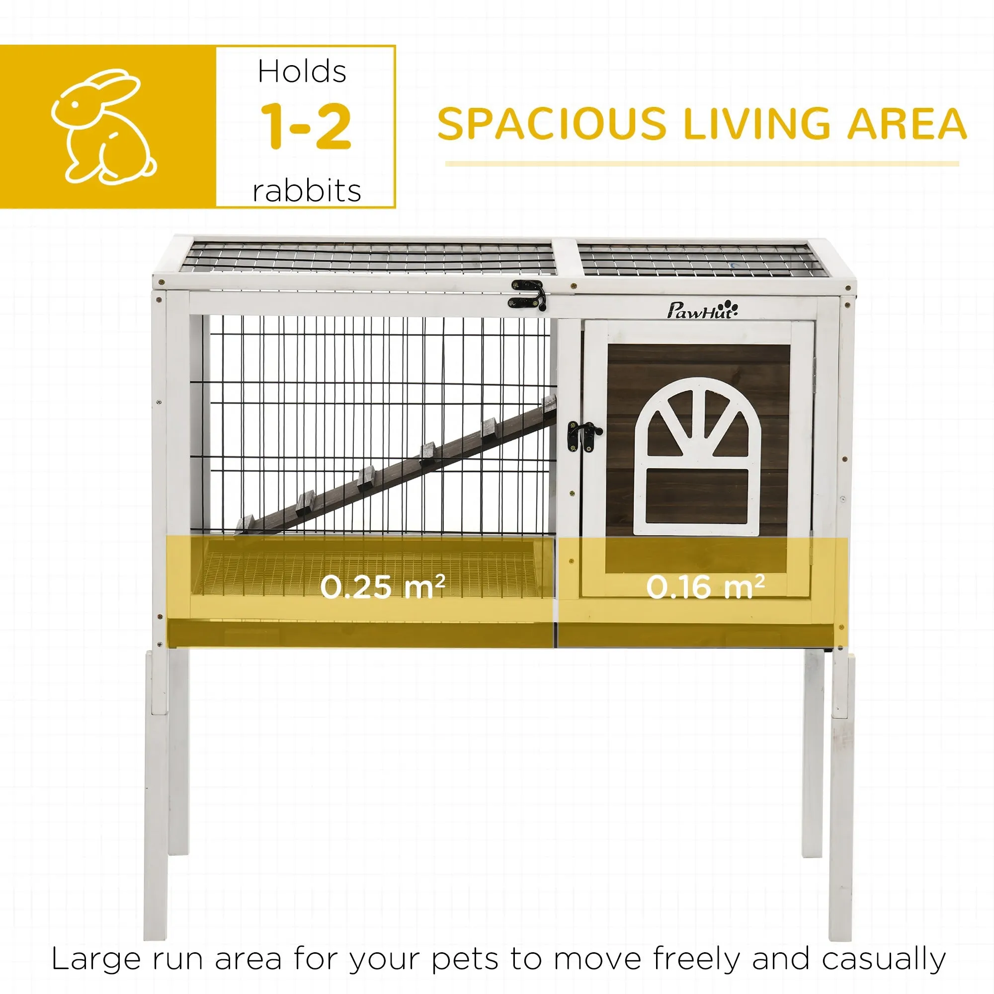 PawHut Wooden Rabbit Hutch with Openable Roof