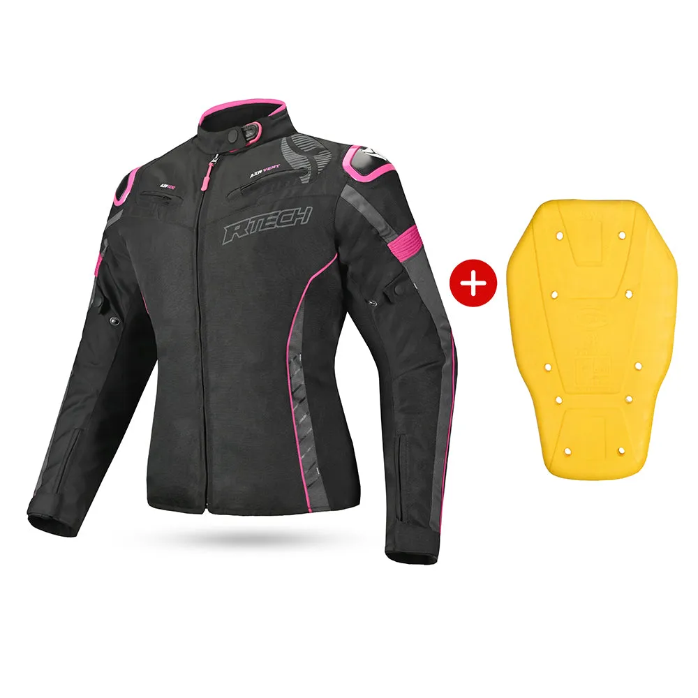 R-Tech Knight Rider Lady Long - Motorcycle Racing Jacket - Black Dark Grey Fuschia