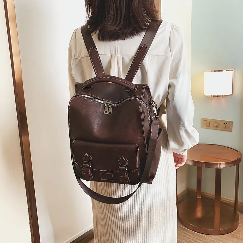 Vintage PU Leather Retro Backpack