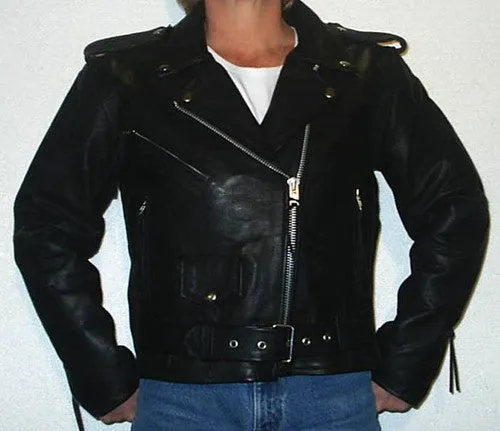 Women's Leather Jacket with Flame Embroidery on Sleeves and Back 8024F