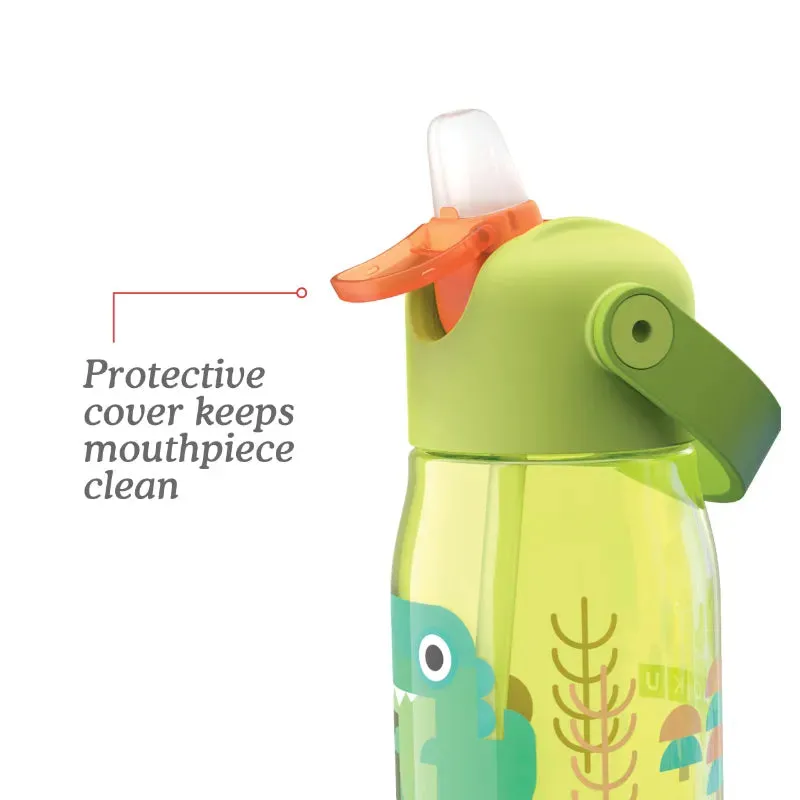 Zoku Green Kids Flip Straw Bottle with Straw & Carrying Cord | 3 x 3 x 7 inches